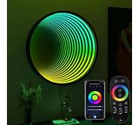 QTHWB Mirror Tunnel Lamp with Colors, Remote Control 3D Light, Multi-Color Playroom Decor, Geometric RGB Wall Art, Colour Changing Night Light(Circle,70cm)