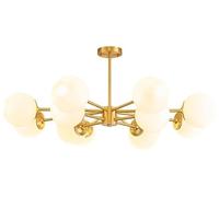 QTHWB Modernd Sputnik Chandelier Mid Century Brushed Brass Ceiling Light Milk Glass Hanging Fixtures Bedroom for Dining Room Living Kitchen Island Bathroom/12 Lights
