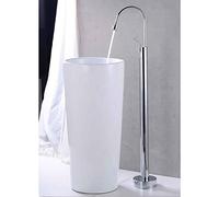 QTHWB N/A Freestanding Filler, Floor Mount Bathtub Brass Handle Pedestal Basin Mixer Tap, Single Function Tub Faucet with 360 Degrees Swivel Spout,B,Without holes
