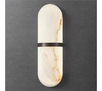 QTHWB Natural Alabaster, Nordic Oval Stone Light 3-Color Dimmable Wall Lamp for Living Room Bedroom Dining Room(Black)