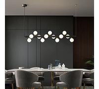 QTHWB Nordic Brass Magic Bean Pendant Light For Dining Room Island,Mid Century Ceiling Globe Glass, Linear Chandelier 13 Lights-Black 100x25cm(39x10inch)