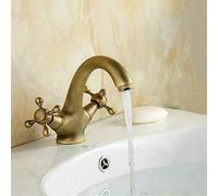 QTHWB ntique Swan Faucet Hot Cold Mixer Double Handle Vintage Brass Basin Tap for Retro Bathroom Décor