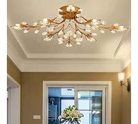 QTHWB Retro Lamp Flower Shape Light Classic Crystal Clear Metal Painted Finishes Ceiling Chandelier Ø80cm, 8-Flame, G9 Socket