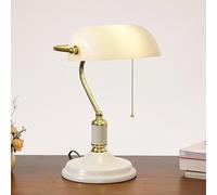 QTHWB Retro Table Lamp Bankers Lamp/Office Lights White Glass Pull Green Lampshade Desk Lamp,for Various Rooms