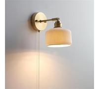 QTHWB Ribbed Ceramic Light, Mid Century All-Copper Lamp Adjustable Angle Wall for Bedroom Living Room Farmhouse(9cm/3.5in)