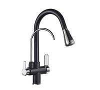QTHWB Rotating Kitchen Faucet Pull Out Filter Tap with Black Chrome Finish Pure Water Sink Mixer for Easy Use & Modern