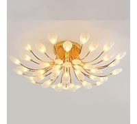 QTHWB Round Crystal Ceiling Lights,Golden Dandelion Chandelier G4 Flush Mount for Living Room Bedroom Dining Room,Matte Lampshade,42Light Interesting