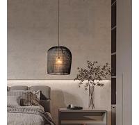 QTHWB Rustic Boho Light Hand Woven Rattan Hanging Ceiling Cage Basket Large Lamp Chandelier Black Boutique Decoration Farmhouse for Kitchen Dining Room Hallway Bedroom Restaurants/K 30Cm/a