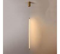 QTHWB Siet Minimalist Linear Light Chandelier Long Strip Ceiling Hanging Lamp, Copper Tube Shade Bedroom Bedside Fixtures for Dining Room Kitchen Island Hallway/Brass