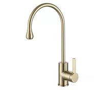 QTHWB Single Handle High Arc Faucet Deck Mounted Hot and Cold Water Kitchen Faucets Commercial Modern Brass Sink Taps Brushed Gold Economic Thriving