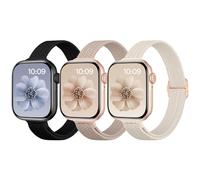 QTHWB Slim Thin Braided Stretchy Band Compatible with Bands 49mm Women Men, Nylon Solo Loop Elastic Straps for iWatch Series Ultra/SE 3/2