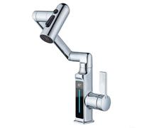 QTHWB Smart Digital Faucet with Temperature Display Water Modes Rotating Copper Kitchen Bathroom Tap Grey & Silver Finish Modern Sink Mixer