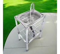 QTHWB Stainless Steel Freestanding Outdoor Kitchen with Hot Cold Water Faucet Portable Camping Sink for Garage Garden and Bar