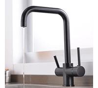 QTHWB Tap 3 Way Straight Drinking Faucet Brass Hot and Cold Water Swivel Multifunction Kitchen Mixer Taps-Oatmeal(Black)