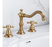 QTHWB taps Retro, Brass hot and Cold Water Faucet, 3-Hole Bathroom Cross Handle Mixer Sink tap, Antique