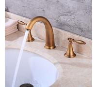 QTHWB Vintage Antique Brass Hole Bathroom Basin Mixer Tap with 2 Lever Handles Hot and Cold Water Faucet