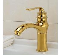 QTHWB Vintage Gold Handle Bathroom Sink Mixer Tap Retro Cold Hot Water Basin Faucet Short Design Single Hole Installat Ideal for Classic Bathrooms