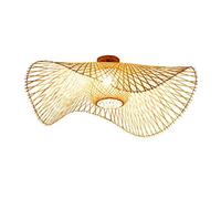 QTHWB Vintage Light E27 Handmade Rattan Lamp Adjustable Height Natural Bamboo Retro Ceiling Lighting Dining Hat Lampshade Pendant Lights Bar Cafe Living Room Loft Chandelier,cm