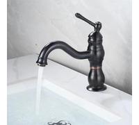 QTHWB Vintage Retro Bathroom Sink Faucet with Lever and 360° Swivel Spout Black Antique Short Single Hole Basin Mixer Tap
