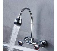 QTHWB Wall Mount Copper, Chrome-Plated, Wall-Mounted in-Wall Installat, hot and Cold Water, Faucet, Kitchen, Double Open, Sink, Balcony Laundry Pool,-C Chrome Plating