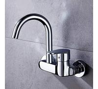 QTHWB Wall Mount Copper, Chrome-Plated, Wall-Mounted in-Wall Installation, hot and Cold Water, Faucet, Kitchen, Double Open, Sink, Balcony Laundry Pool,-F Chrome Plating