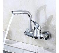 QTHWB wall mount faucet Chrome-plated, wall-mounted multi-function, kitchen, sink, balcony laundry pool, hot and cold mixing valve, in-wall installation, faucet-Curved rotating tube(Curved moon