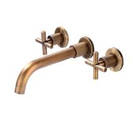 QTHWB Wall Mounted Basin Mixer tap, Brass Basin Mixer tap, 360° Swivel, Twin levers, Three-Hole Wall-Mounted Basin Faucet, Antique, Split