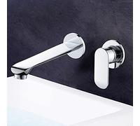 QTHWB Wall Mounted Chrome Plating, Brass Basin Mixer tap, hot and Cold Single-Handle, Bathroom Sink Faucet, Conjoined