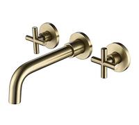 QTHWB Wall Mounted Double Cross Handles Bathroom Sink Faucet Brass Basin Mixer Tap Adjustable hot and Cold Water Lavatory Faucet,Brushed Gold Economic Thriving
