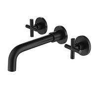 QTHWB Wall Mounted Double Cross Handles Bathroom Sink Faucet Brass Basin Mixer Tap Adjustable hot and Cold Water Lavatory Faucet,Black Economic Thriving