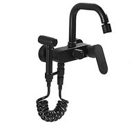 QTHWB Wall Mounted Spray Gun, 360° Swivel Sink Faucet with Function Sprayer, Brass Single Handle Hot and Cold Water Kitchen Mixer Tap,Black