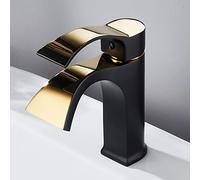 QTHWB Waterfall Bathroom Faucet, Chrome Brass Sink Mixer Tap, Single Handle Hot & Cold Water Spout, Stylish Gold Finish, Modern Design for Luxury Bathrooms