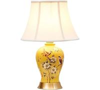 QTHWB Yellow Glaze Bedroom Bedside Jingdezhen Porcelain Large Oriental Ceramic Table With Bell Shape Shade China Antique Office Night Lamp