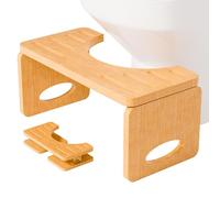 Qtiice Squatting Toilet Stool,Foldable Poop Stool for Bathroom,Bamboo Toilet Squat Adult with 2 Packs Anti-Slip Strip(Natural Color)