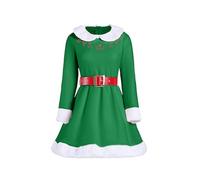Qtinghua Adult Christmas Role Play Costume for Women Santa's Little Helper Green Velvet Elf Mini Dress Adult Elf Costume Doll Collar Christmas Tree Cosplay Xmas Party Outfit (Green, L)
