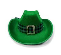 Qtinghua Adults Kids St Patrick's Day Irish Hat Green Felt Cowboy Hat with Checkered Band for Festival Party Wear Unisex Leprechaun Ireland Hat Fancy Dress Accessory One Size Fits Most (Green, M)