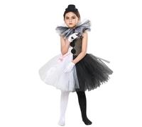 Qtinghua Girls Scary Clown Costume for Halloween Cute Puffy Dress Knife Socks Gloves Hairpin Sets for Halloween Party Cosplay (Black White, M)