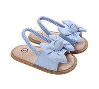 Qtinghua Infant Baby Girl Sandals Soft Sole Slipper with Big Bow Newborn Toddler First Walker Crib Dress Shoes Summer Outdoor Shoes (Light Blue, 0_months-6_months)