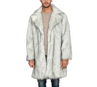 Qtinghua Men's Luxury Faux Fur Winter Jacket Long Sleeve Lapel Collar Open Front Long Coats Warm Outwear (A-White, L)