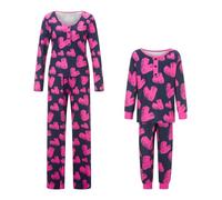 Qtinghua Mommy and Me Valentine's Day Family Matching Pyjamas Set Sweet Heart Print Long Sleeve Tops and Pants Loungewear Soft Sleepwear Pjs for Mother Daughter Jammies (Rose Red, XL)