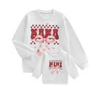 Qtinghua Mommy and Me Valentines Matching Outfits Bow Mama and Mini Long Sleeve Crewneck Pullover Sweatshirt Cute Mother Baby Matching Clothes (Baby, 3-4 Years, A White)