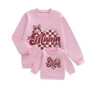 Qtinghua Mommy and Me Valentines Matching Outfits Bow Mama and Mini Long Sleeve Crewneck Pullover Sweatshirt Cute Mother Baby Matching Clothes (Baby, 12_months-24_months, B Pink)