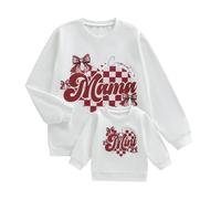 Qtinghua Mommy and Me Valentines Matching Outfits Bow Mama and Mini Long Sleeve Crewneck Pullover Sweatshirt Cute Mother Baby Matching Clothes (Mom, M, B White)