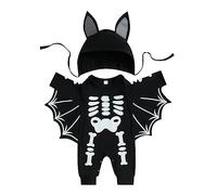 Qtinghua Newborn Baby Boys Girls My 1st Halloween Bat Skeleton Costume Set 3D Wing Onesie and Adjustable Ear Hat 0-24 Months Infant Festive Fancy Dress Outfit (A Black, 6-12 Months)