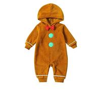 Qtinghua Newborn Gingerbread Costume Christmas Gingerbread Man Romper Long Sleeve Fleece Hooded Jumpsuit Outfit Xmas Cute Cosplay Outfits (Brown A, 2-3T)