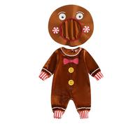 Qtinghua Newborn Gingerbread Costume Christmas Gingerbread Man Romper Long Sleeve Fleece Hooded Jumpsuit Outfit Xmas Cute Cosplay Outfits (H Coffee, 12-18 Months)