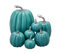 Qtinghua Set of 7 Fall Artificial Pumpkin Decorations Cute Foam Pumpkins Perfect for Indoor and Outdoor Halloween Decorations (Green D, One Size)