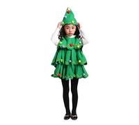 Qtinghua Toddler Kids Girl Christmas Tree Costume Children's Festive Fancy Dress Outfit Sleeveless Dress + Xmas Tree Hat Party Cosplay Clothes (Green, 3-4T)