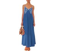 Qtinghua Women Boho Flowy Maxi Dresses Koi Fish V Neck Adjustable Spaghetti Strap High Waist Long Dress Casual Summer Vacation Beach Cami Dress Y2K Bright Color Sundress (Blue, L)