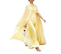 Qtinghua Women Chiffon Long Shawl Cape Irregular High Low Sheer Mesh Poncho Top Flowy Capelets Evening Dress Cover Up Streetwear (Yellow, ONE SIZE)